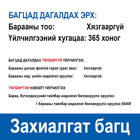 ТУСГАЙ ЗАХИАЛГАТ ГИШҮҮНЧЛЭЛИЙН БАГЦ