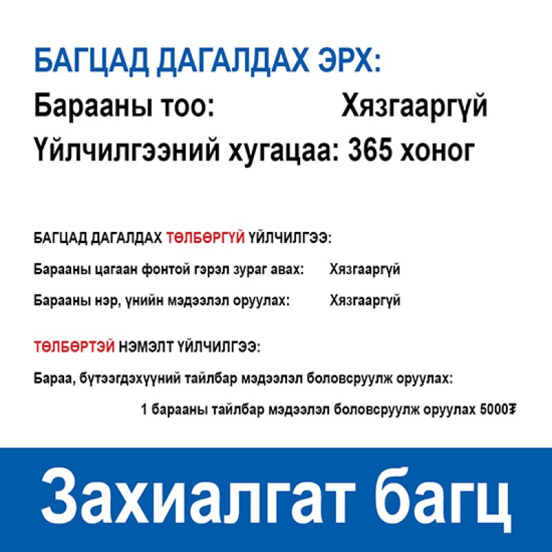 ТУСГАЙ ЗАХИАЛГАТ ГИШҮҮНЧЛЭЛИЙН БАГЦ